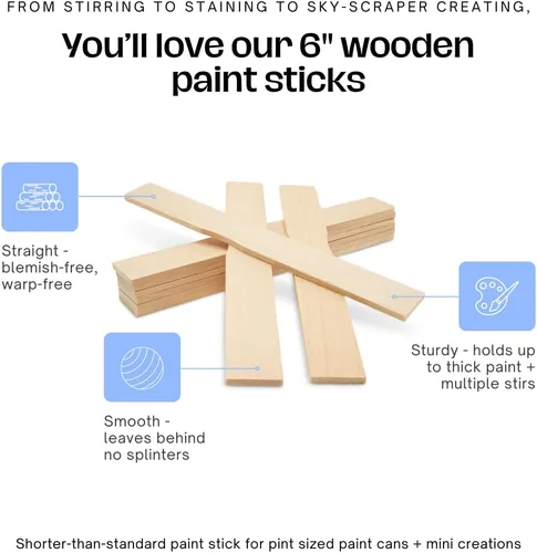 Vista 3 de Palitos de pintura de 6 pulgadas, caja de 50 agitadores de pintura de madera dura, paletas de mezcla de madera para epoxi o resina, marcadores