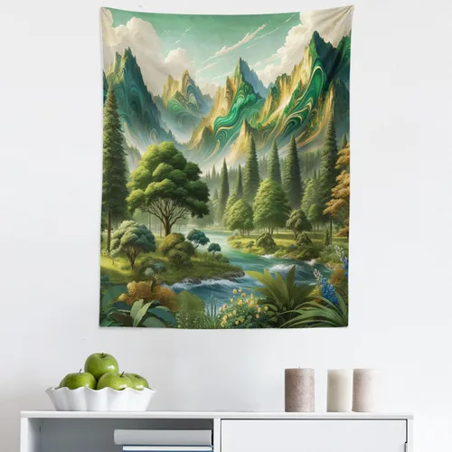 Vista 117 de Ambesonne Tapiz hippie, abrazo de hongos de ensueño y árbol de la vida místico y mandal verde, decoración de tela para colgar en la pared