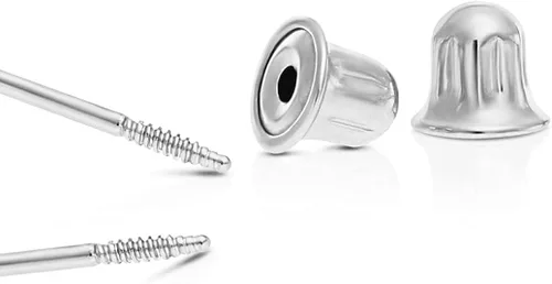 Vista 4 de Aretes de oro blanco 14k solitario con cubic y zirconia, con tapas seguras