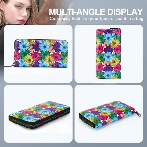 Vista 6 de APHISON Billetera para mujer, de gran capacidad, para tarjetas de crédito, RFID, monedero, luna, lindo, animal, floral, celular, pulsera, teléfono