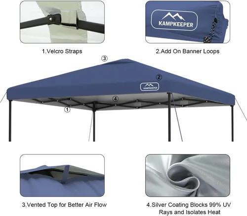Vista 33 de KAMPKEEPER Cubierta de Repuesto Superior para Carpa Toldo Emergente con Ventilación de Aire y Correa Elástica Ajustable, Poliéster Resistente a Azul