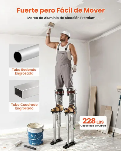 Vista 5 de VEVOR Zancos para paneles de yeso, zancos de pintor de aluminio ajustables de 16.1 a 24.1 pulgadas, capacidad de carga de 228 libras, patas de goma