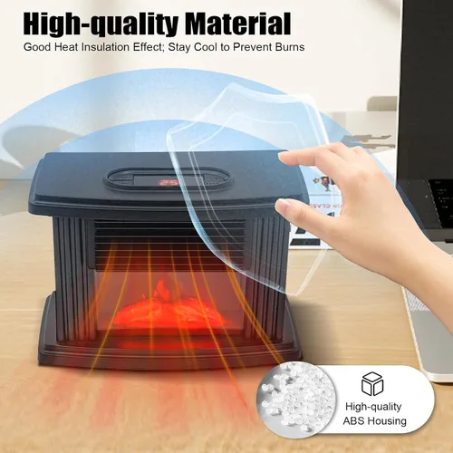 Vista 2 de Calentador eléctrico de chimenea, 1000 W, pequeña estufa de chimenea infrarroja independiente con temporizador de velocidad de 3 velocidades, efecto
