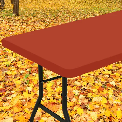 Vista 52 de Smiry Mantel rectangular, mantel de vinilo elástico ajustable con parte trasera de franela para mesas plegables de 6 pies, fundas impermeables y Rojo
