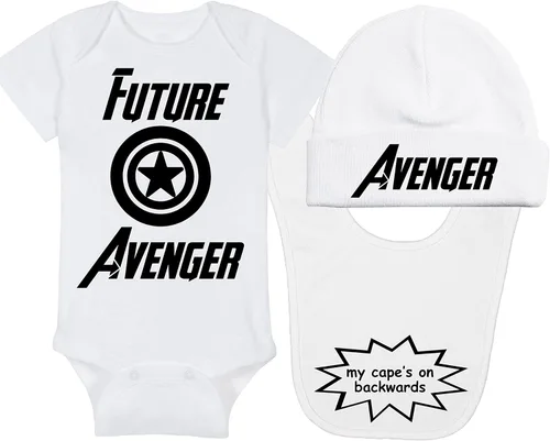 Vista 17 de Future Avenger - Mameluco de superhéroe para bebé, sombrero, manta, combinaciones de paquetes de baberos