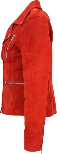 Vista 6 de Divergent Retail DR217 Women's Hardrock Biker Chich Leather Jacket Red Suede