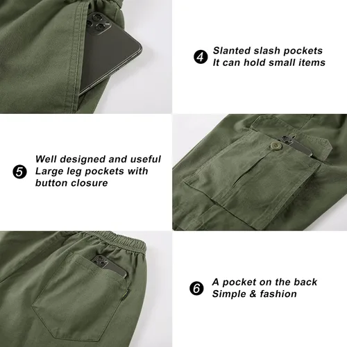 Vista 4 de VtuAOL Pantalones cortos cargo para mujer, cintura elástica, cómodos, de algodón, holgados
