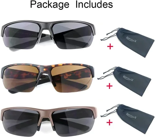 Vista 6 de Paquete de 3 lentes de sol bifocales de lectura para hombres y mujeres con almohadilla nasal ajustable, lectores de sol tintados envolventes