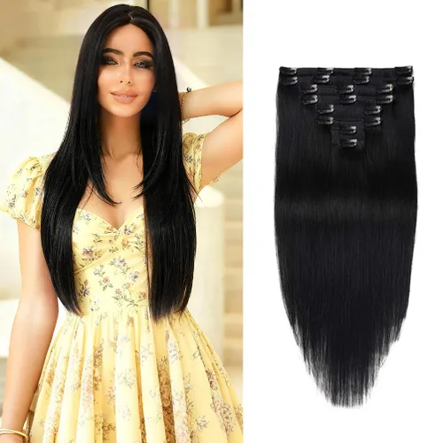 Vista 8 de Extensiones de cabello humano real con pinzas, 12 pulgadas, 2.89 oz, 8 piezas de extensiones de cabello Remy para mujer, color marrón medio