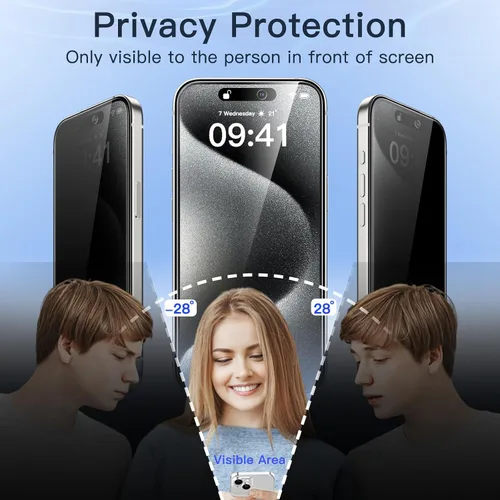 Vista 4 de JETech Protector de pantalla de privacidad para iPhone 15 Pro de 6,1 pulgadas, película de vidrio templado antiespía con herramienta de fácil