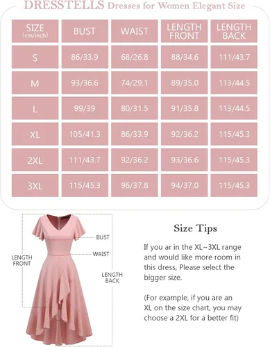Vista 5 de DRESSTELLS Vestidos formales para mujer 2023 con volantes, cuello en V, vestido de cóctel, fiesta de té, vestido modesto de iglesia para invitados