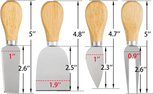 Vista 2 de Juego de 4 cuchillos de queso, cuchillo de queso, tenedor de queso, rebanador de queso, cuchillo de mantequilla, mini cuchillos de queso de acero