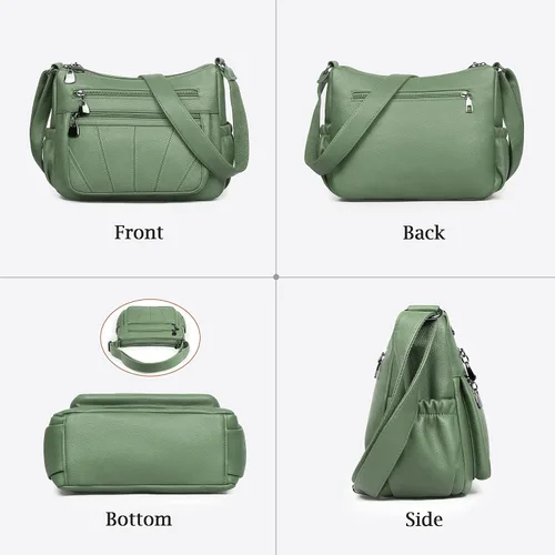 Vista 4 de Bolso cruzado para mujer, bolso de hombro suave de piel sintética, bolso mediano y espacioso, bolso de mano de moda con asa superior