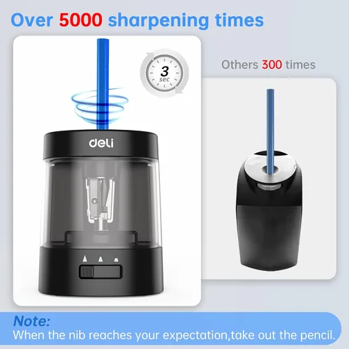 Vista 3 de Deli - Sacapuntas eléctrico, sacapuntas automáticos para lápices n.º 2 y lápices de colores, sacapuntas operado por USB y batería para niños, Negro