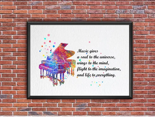 Vista 8 de Dignovel Studios Música de piano sin marco de 8 x 10 pulgadas da un alma al universo músico citas inspiradoras diciendo sabiduría acuarela impresión