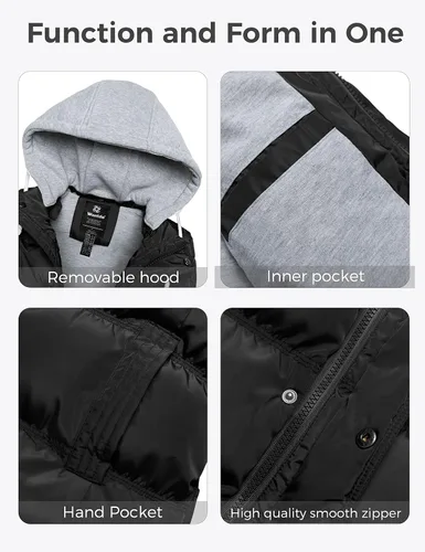 Vista 3 de Wantdo - Chaleco con relleno acolchado para mujer, con capucha desmontable