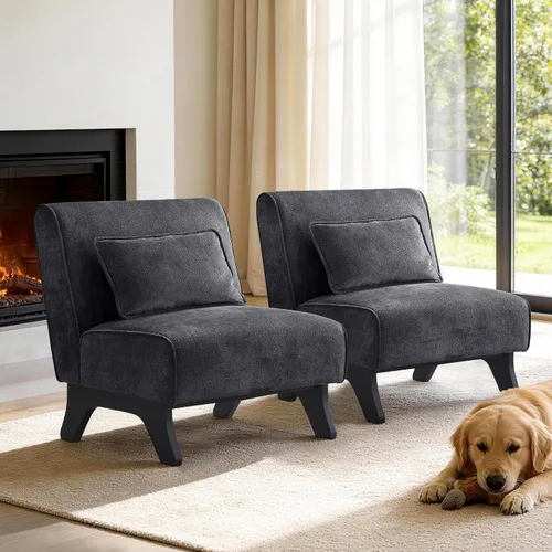 Vista 19 de Silla de acento tapizada sin brazos, sillas modernas y cómodas para sala de estar con patas de madera y almohadas, sofá cama lateral para dormitorio