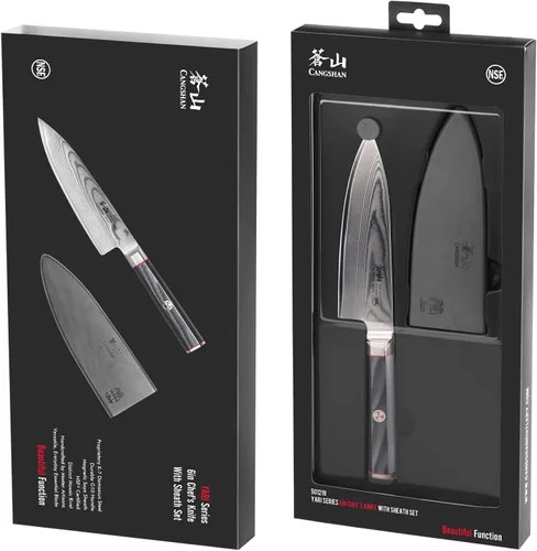 Vista 7 de Cangshan YARI Series 501219 - Cuchillo de chef de 6 pulgadas con funda, acero de Damasco X-7