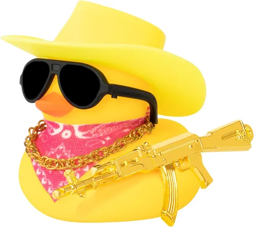 Vista 8 de wonuu Adornos de Pato de Goma para Coche Decoraciones de Salpicadero de Coche para Accesorios Geniales de Coche con Sombrero de Vaquero Collar