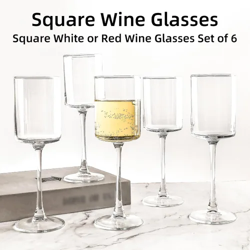 Vista 5 de [Usado] Juego de 6 copas de vino cuadradas elegantes, 9.5 onzas Copas de vino tinto multiusos para cumpleaños, bodas, fiestas, transparentes