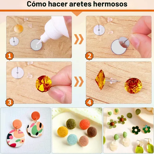 Vista 6 de Caffox - Juego de 2000 aretes hipoalergénicos con base de anillo y parte trasera para aretes de cuero, arcilla, perlas (oro y plata)