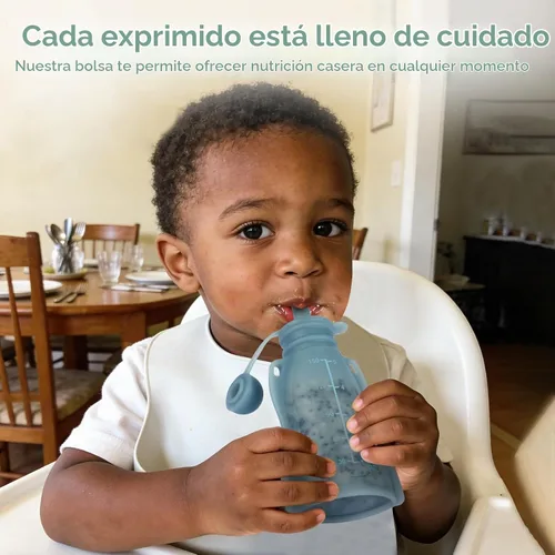 Vista 6 de Eascrozn - Paquete de 4 bolsas de silicona reutilizables para alimentos para bebés con pajitas, sin BPA