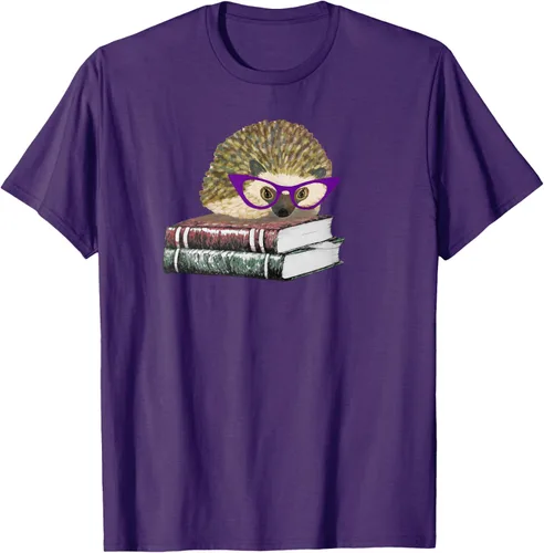 Vista 5 de Adorable erizo libro NERD playera de manga corta, Marino Negro