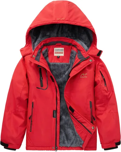 Vista 12 de WULFUL - Chaqueta impermeable de esquí para niño, con capucha, forro polar cálido, abrigo de nieve para el invierno Agua