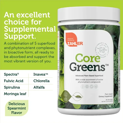 Vista 5 de Zahler Core Greens - Suplementos nutricionales en polvo, superalimento en polvo, mezcla de jugos y batidos súper verdes, ricos en fitonutrientes