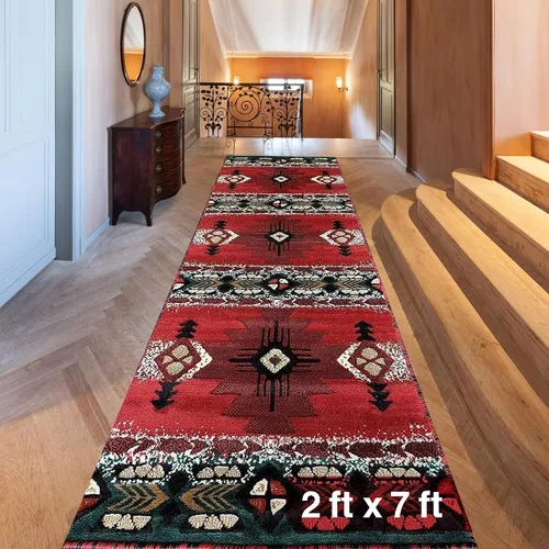 Vista 24 de YHSF South West - alfombra estilo nativo americano del suroeste C318 - fácil de limpiar, gruesa, suave, duradera, alfombra inspirada en tribus