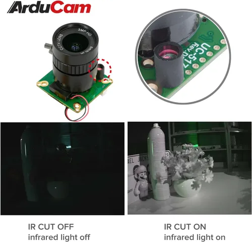 Vista 5 de Arducam para cámara Raspberry Pi HQ, módulo de cámara IMX477 de 12.3MP con lente de montaje CS, conmutación automática de corte IR de imagen durante