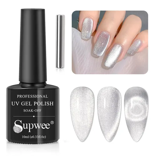 Vista 10 de Esmalte de uñas de ojo de gato burdeos sin gel, esmalte de uñas magnético secado al aire para uñas de los pies, secado rápido, alto brillo