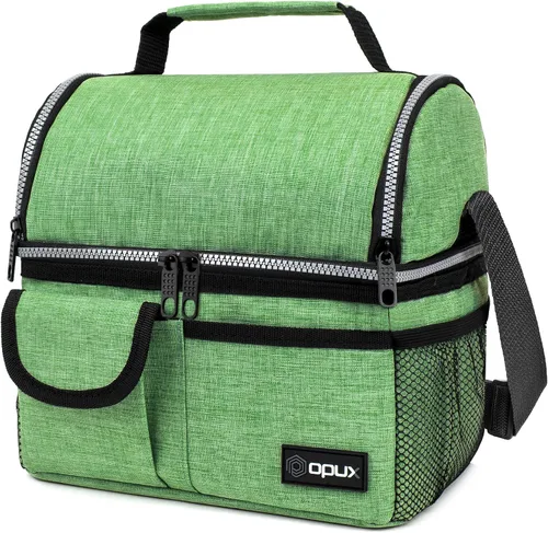 Vista 16 de Opux - Bolsa de almuerzo aislada de doble compartimento para hombres y mujeres Bolsa de almuerzo reutilizable con correa para el hombro, forro