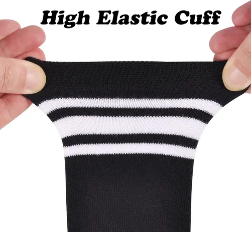 Vista 4 de Calcetines de fútbol para niños, a rayas, calcetines altos hasta la rodilla, 236 pares de calcetines de uniforme escolar, calcetines deportivos