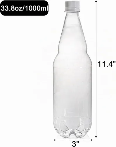 Vista 2 de Hiceeden 10 botellas de refresco de plástico de 33 onzas con tapas, botellas de vino desechables de cuello largo de 1 litro con tapa, botella