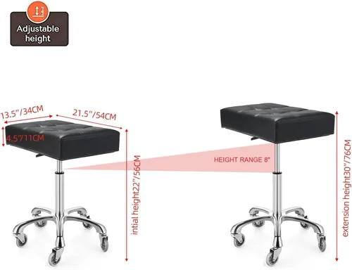 Vista 2 de Kaleurrier Taburetes resistentes con ruedas, taburete ajustable sin respaldo de 400 libras, silla giratoria para superficie de altura de mostrador
