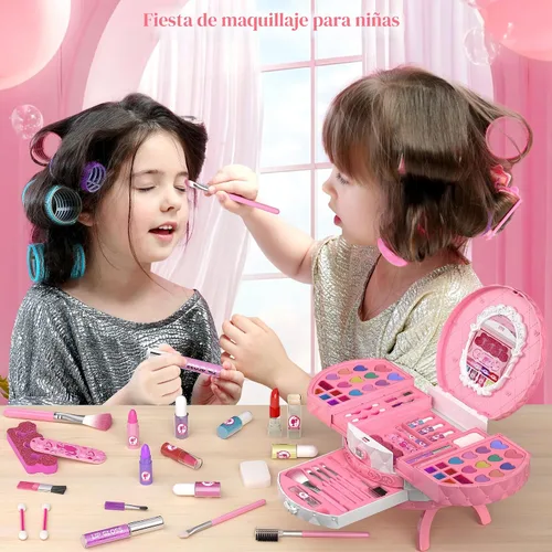 Vista 3 de PERRYHOME Kit de maquillaje para niños para niña, juego de cosméticos reales lavables de 59 piezas, juego de maquillaje para niños no tóxicos, kit