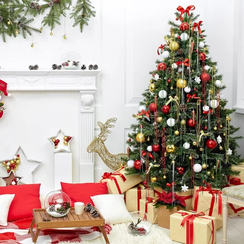 Vista 2 de 8000 piezas de oropel de Navidad, carámbanos de Navidad de oropel plateado, carámbanos de oropel de árbol de Navidad, carámbanos metálicos rojos