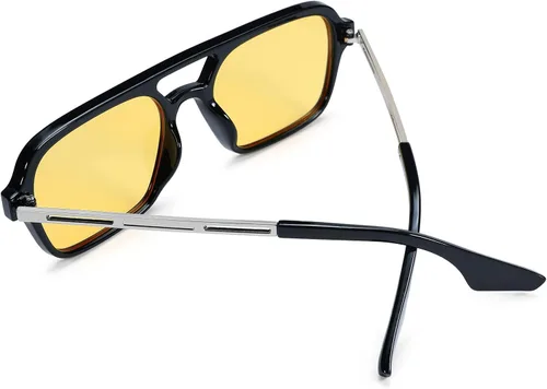 Vista 5 de LA SUNGGO Lentes de sol de aviador planos vintage de los años 70 para mujeres y hombres, gafas rectangulares con protección UV400, LS3517, Normal