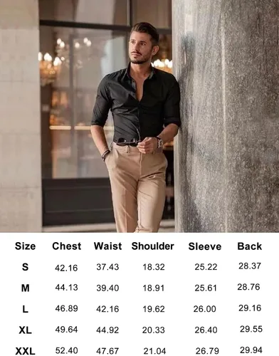 Vista 6 de ACHUSE Camisas de vestir para hombre, de manga larga, elásticas, ajustadas, sin arrugas, casuales, con botones