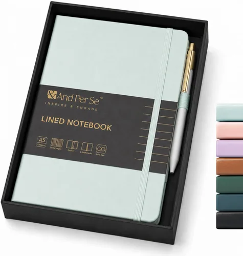 Vista 47 de &And Per Se Juego de diario y bolígrafo forrados (3 paquetes), cuaderno de tapa dura de cuero A5 con bolígrafo y juego de papelería, 160 páginas