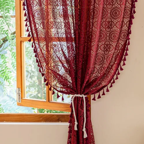Vista 29 de YJ YANJUN - Cortinas de café boho, 24 pulgadas de largo, 2 paneles, cada una de 59" de ancho x 24" de largo, beige, con crochet, cortinas de cocina
