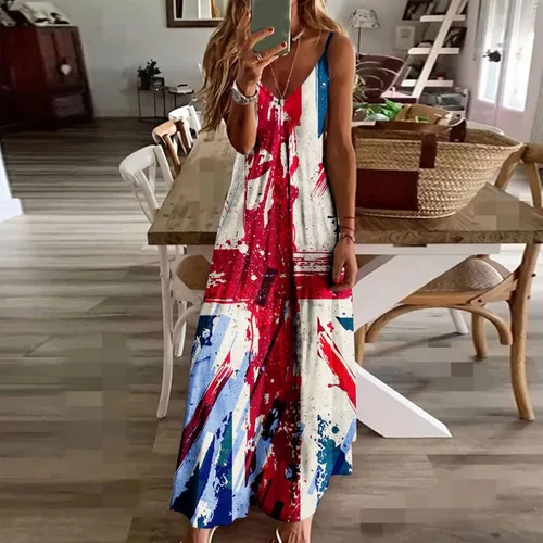 Vista 2 de Ceboyel Vestido largo de verano con tirantes delgados florales para mujer, vestido largo de verano con cuello en V, sexy, bohemio, ropa de playa
