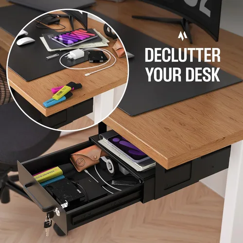 Vista 8 de Cajón deslizante para debajo del escritorio, cajones de almacenamiento de metal con cerradura con organización de cables para oficina y hogar