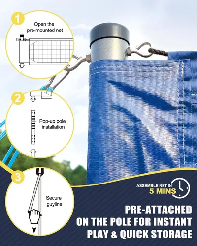 Vista 5 de Juego de red profesional de voleibol resistente para patio trasero al aire libre portátil con postes de puntuación de altura ajustable de aluminio