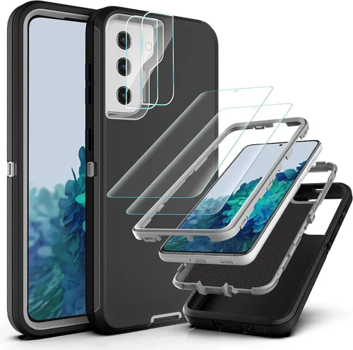 Vista 14 de Funda resistente 3 en 1 para Galaxy S21 (no para S21 Plus), con película de TPU flexible y película de lente de cámara, paquete de 2 fundas