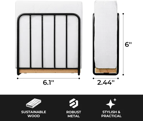 Vista 4 de Servilletero moderno de granja para mesa, base de madera maciza pesada con diseño de metal, dispensador vertical de servilletas para encimera