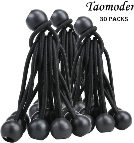 Vista 2 de Paquete de 30 bolas elásticas, cuerda elástica negra pesada de 4 pulgadas, correas elásticas multifuncionales para camping, tiendas de campaña