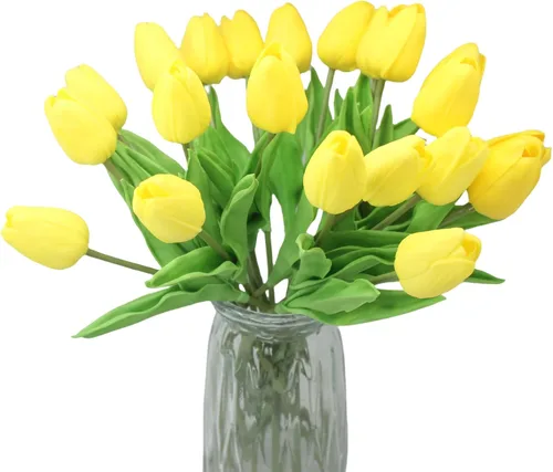 Vista 13 de Flores artificiales, 10 cabezas, mini tulipán artificial de tacto real para decoración del hogar, boda, fiesta, centro de mesa (negro)