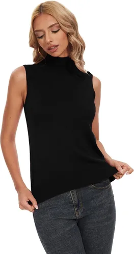 Vista 4 de Spicy Sandia Suéter de punto sin mangas con cuello alto para mujer, chaleco ligero de moda, elegante, casual